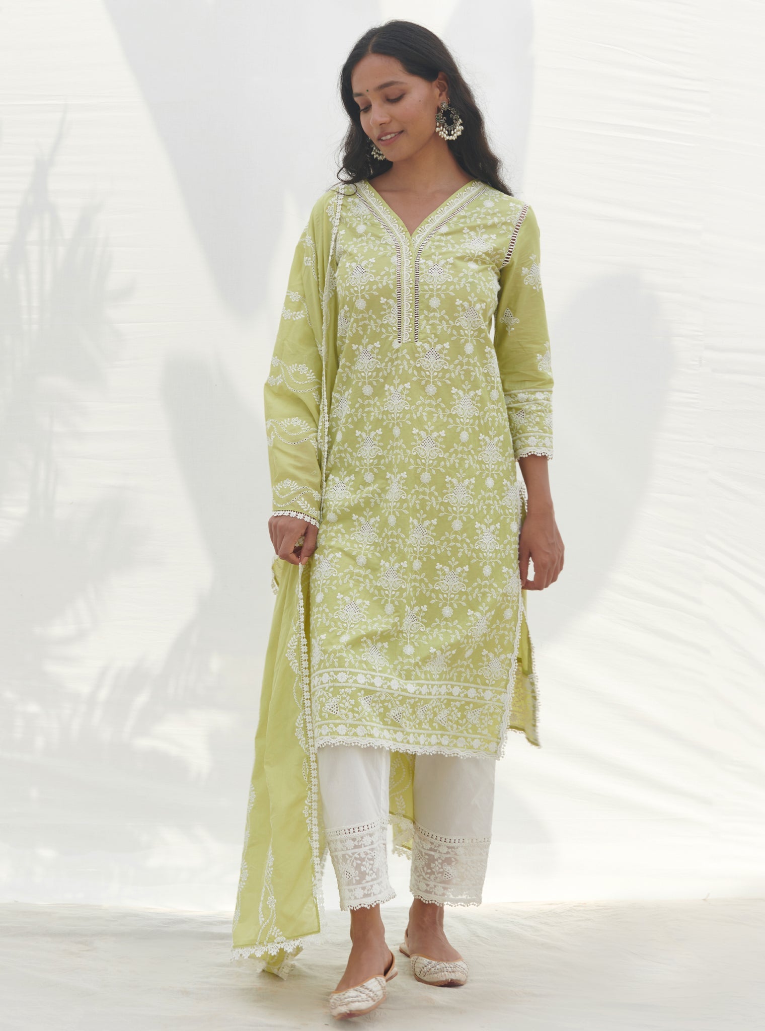Mulmul Supima Cotton Verla Lime kurta