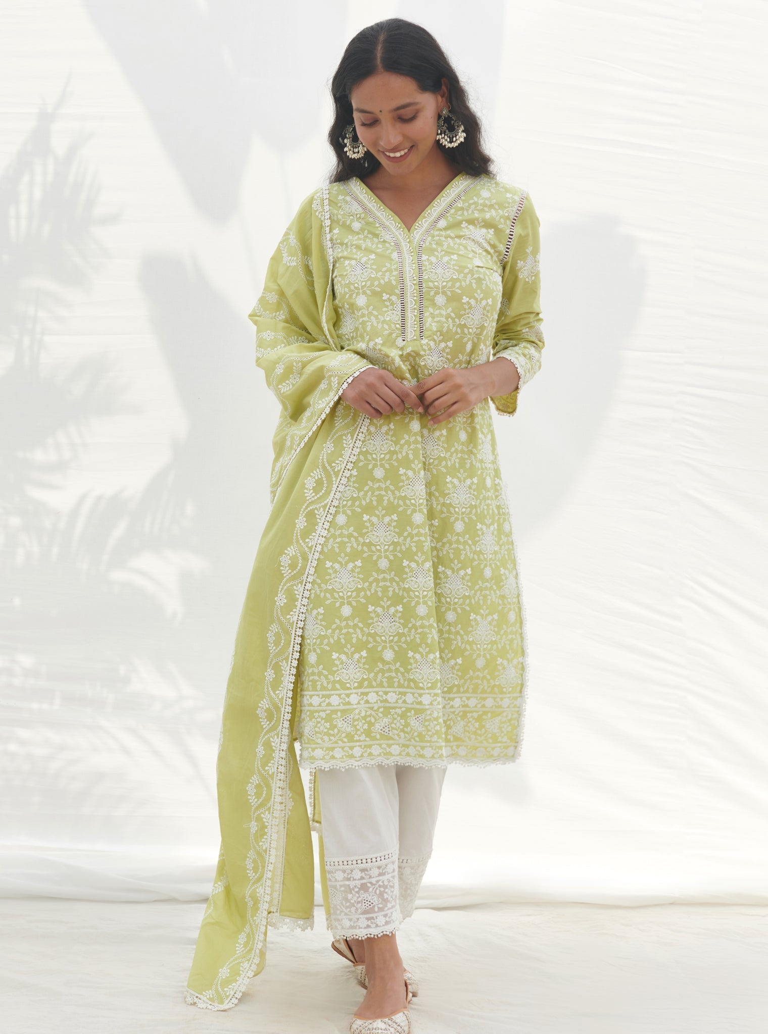 Mulmul Supima Cotton Verla Lime kurta