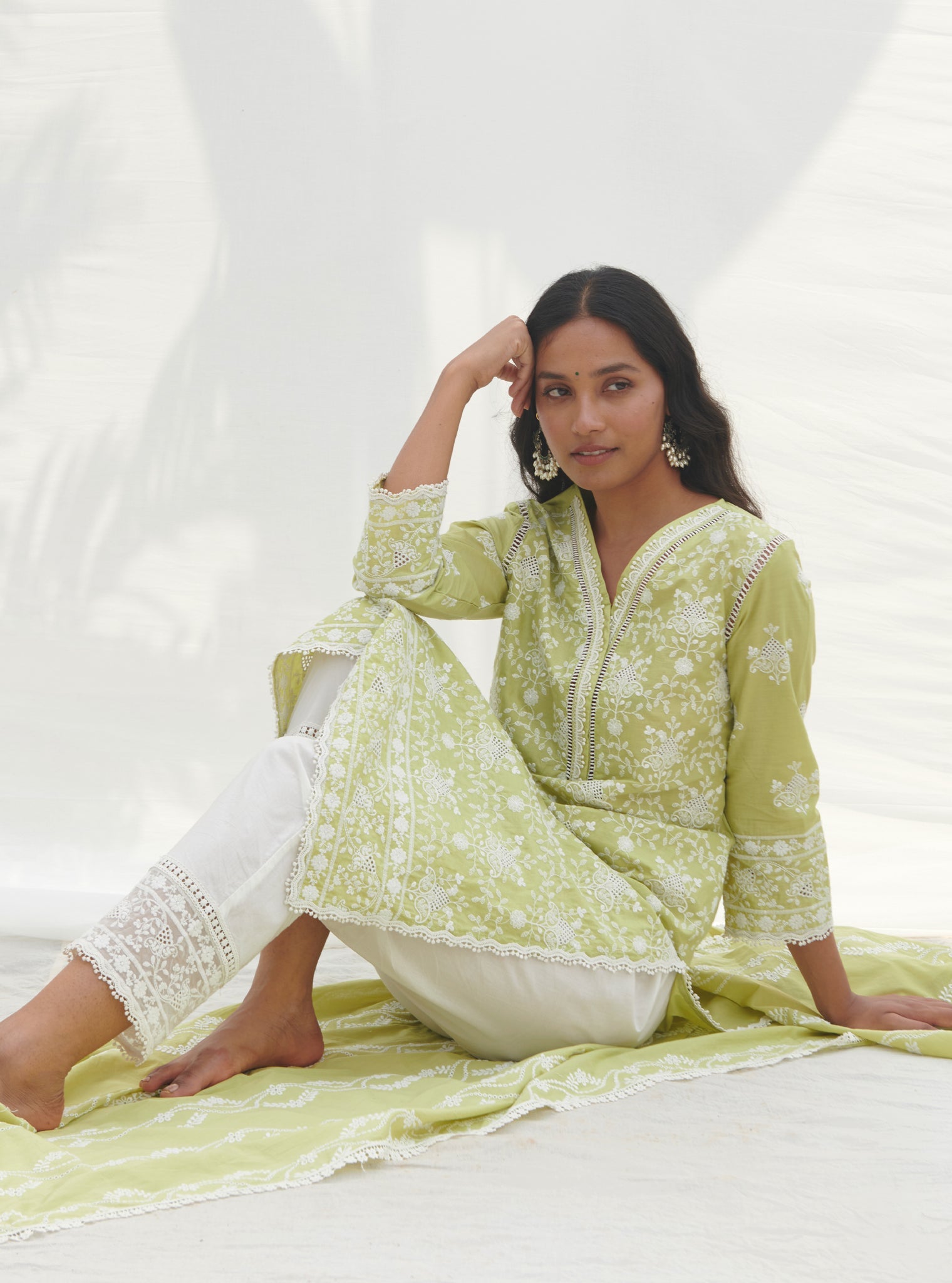 Mulmul Supima Cotton Verla Lime kurta