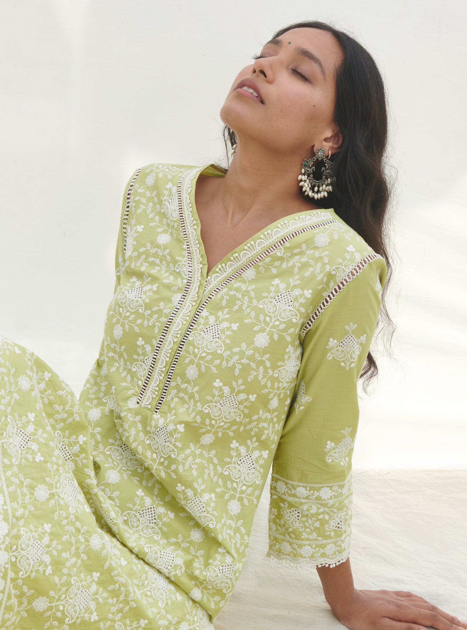 Mulmul Supima Cotton Verla Lime kurta