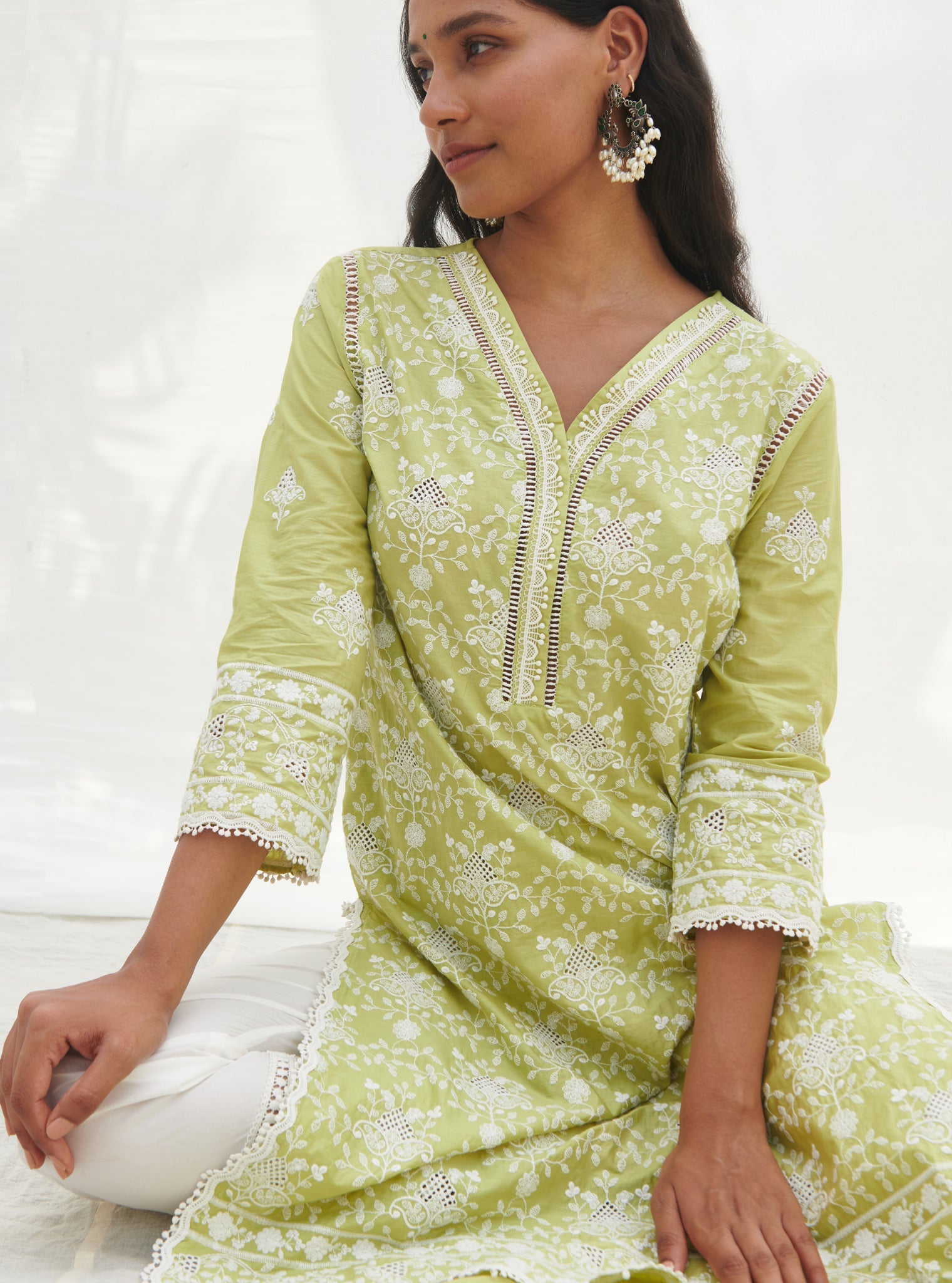 Mulmul Supima Cotton Verla Lime kurta