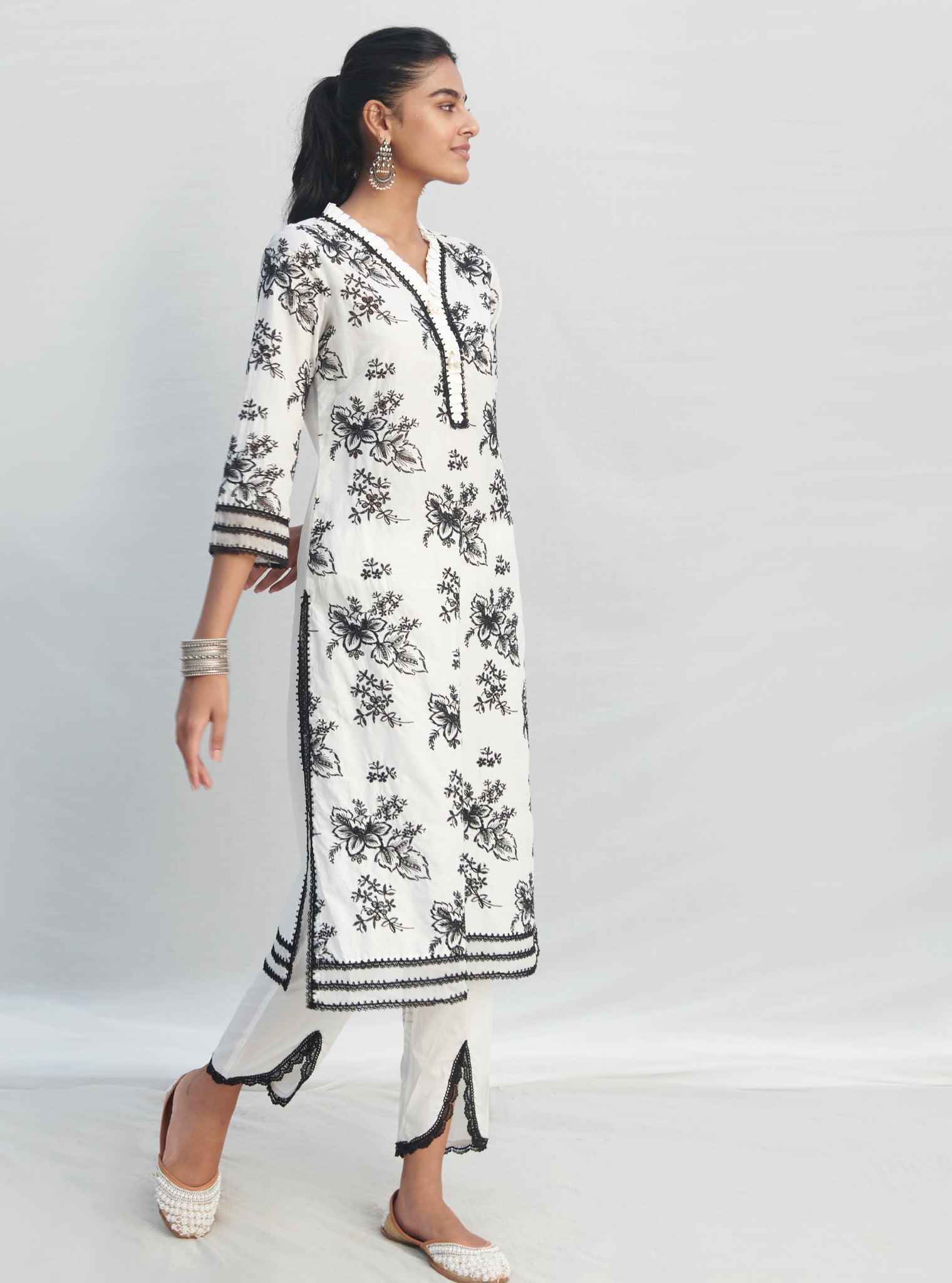 Mulmul Supima Cotton Verlem White kurta