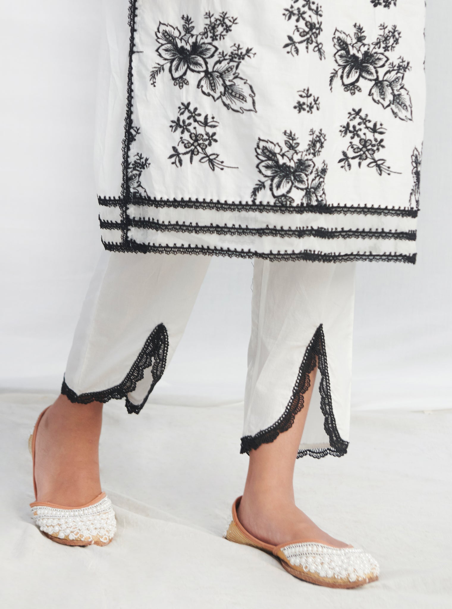 Mulmul Supima Cotton Verlem White kurta