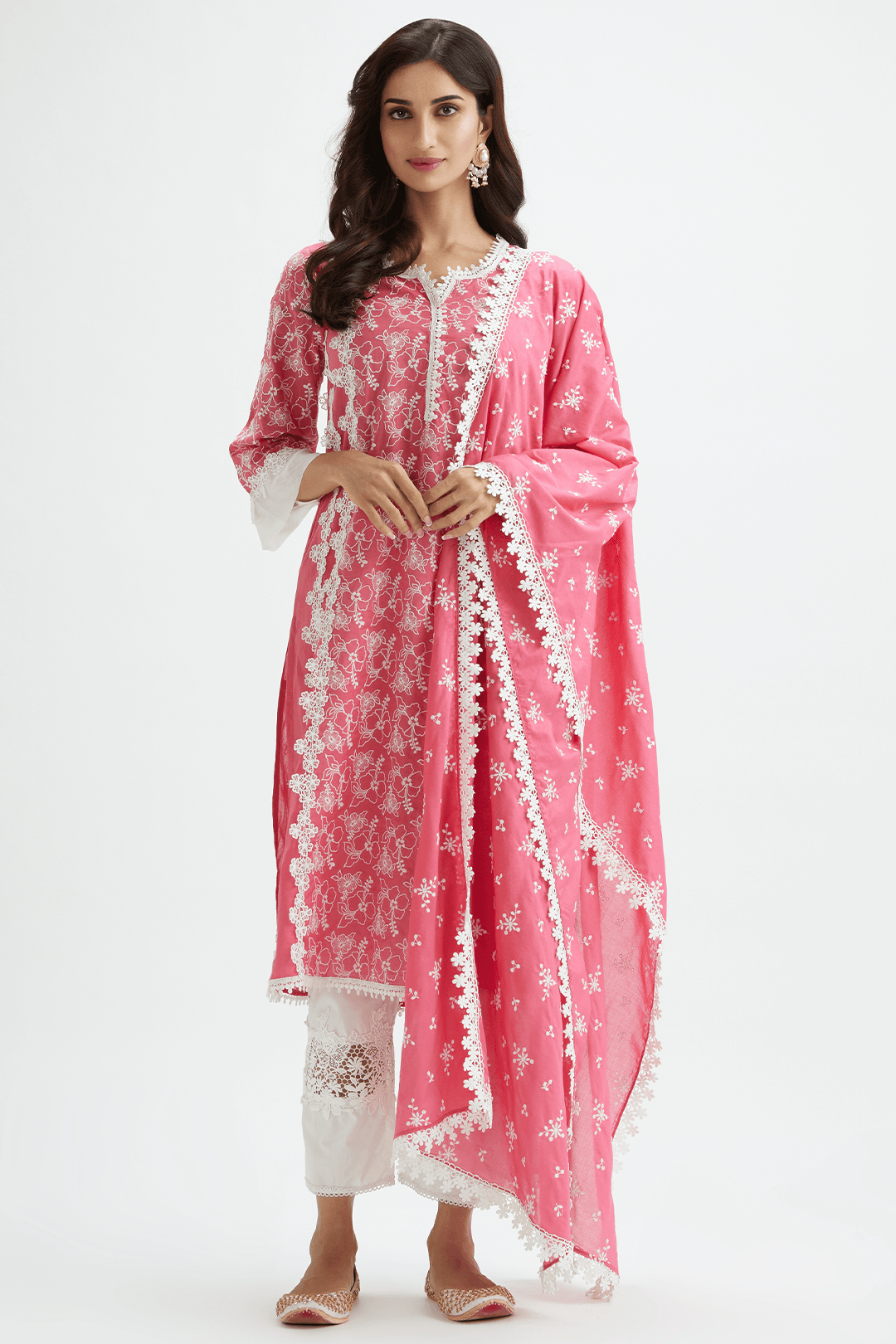 Mulmul Supima Cotton Magpie Fuchsia Dupatta