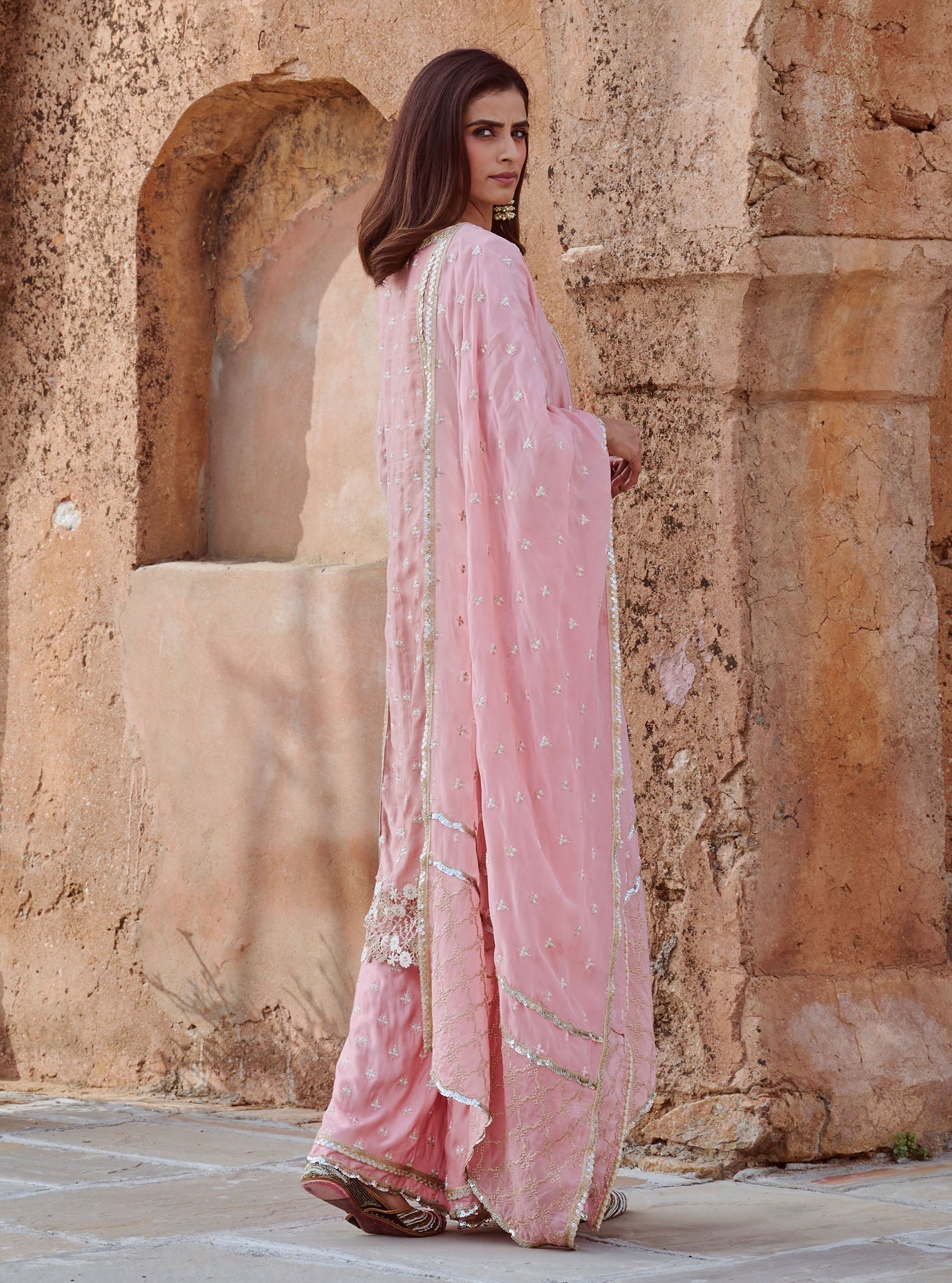 Kundmayi Organza Satin Light Pink Kurta with Palazzo Set