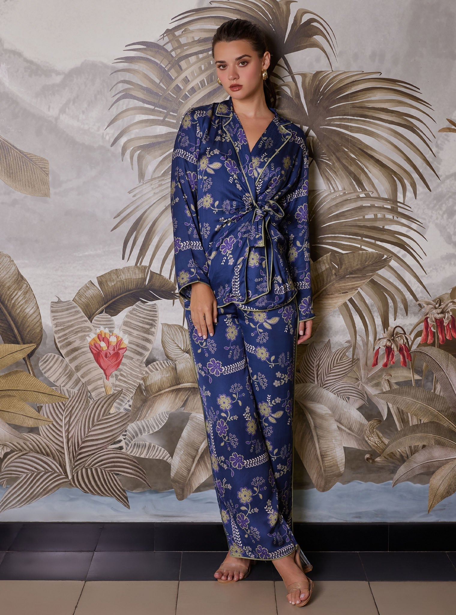 Cupro Print Nyx Navy Pant