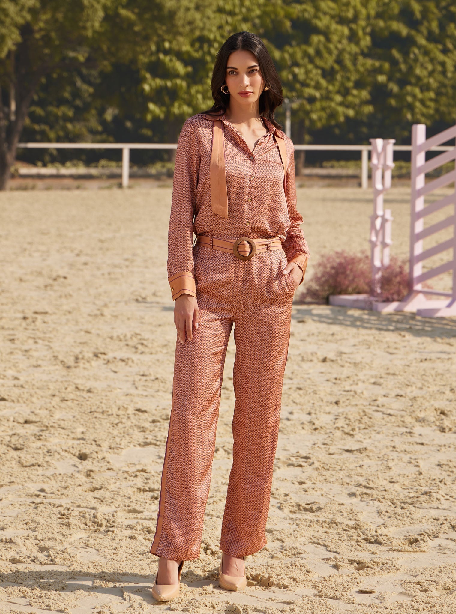 Mulmul Cupro Print Eos Brown Pant