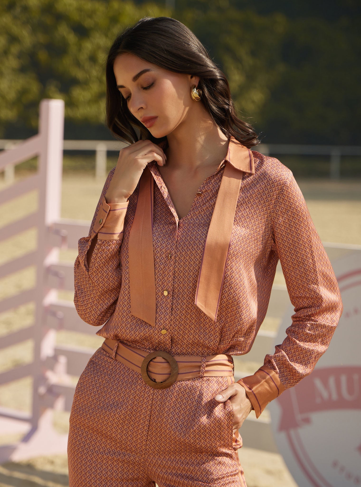 Eos Cupro Printed Brown Top