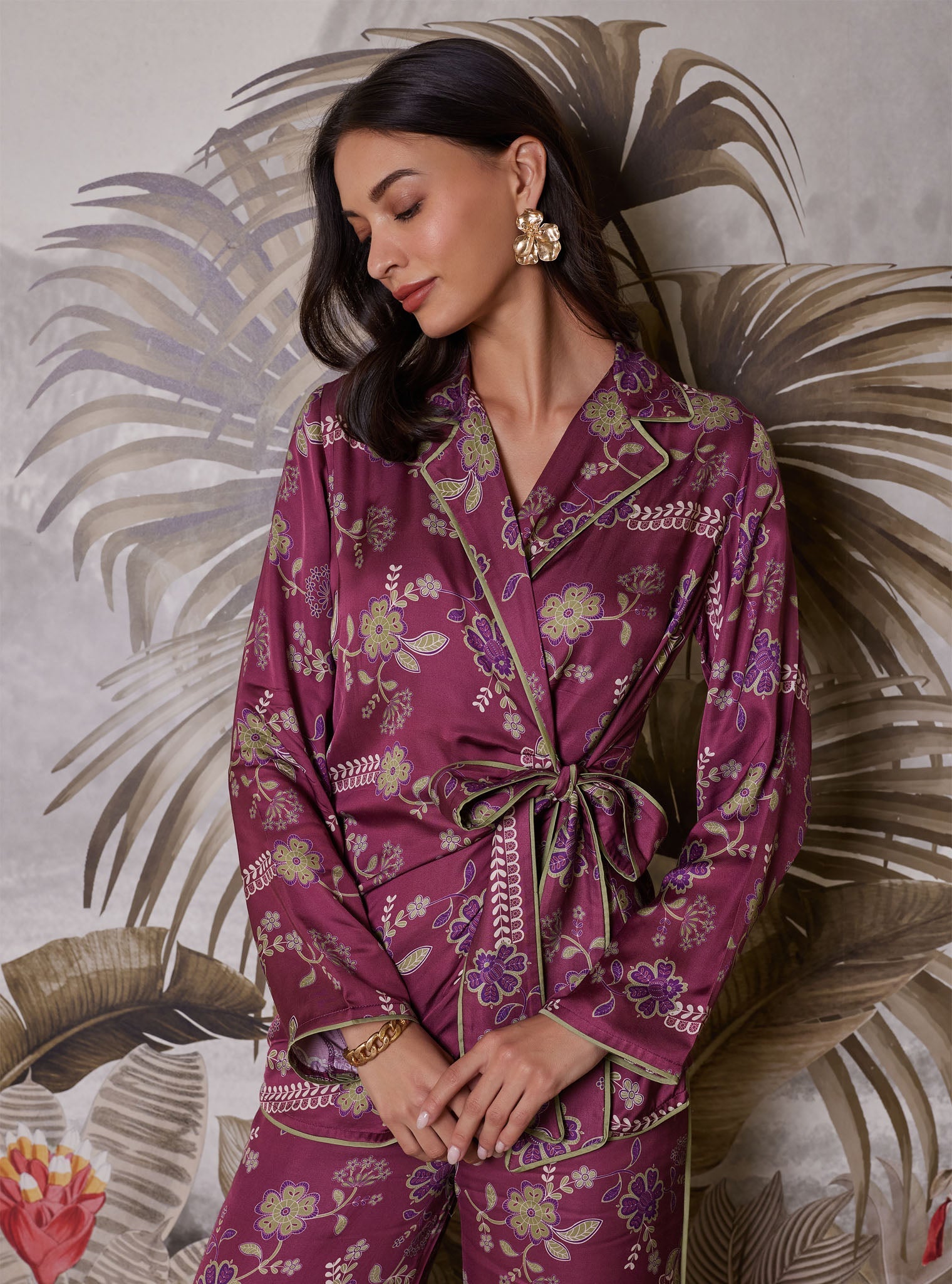 Nyx Cupro Printed Burgundy Top