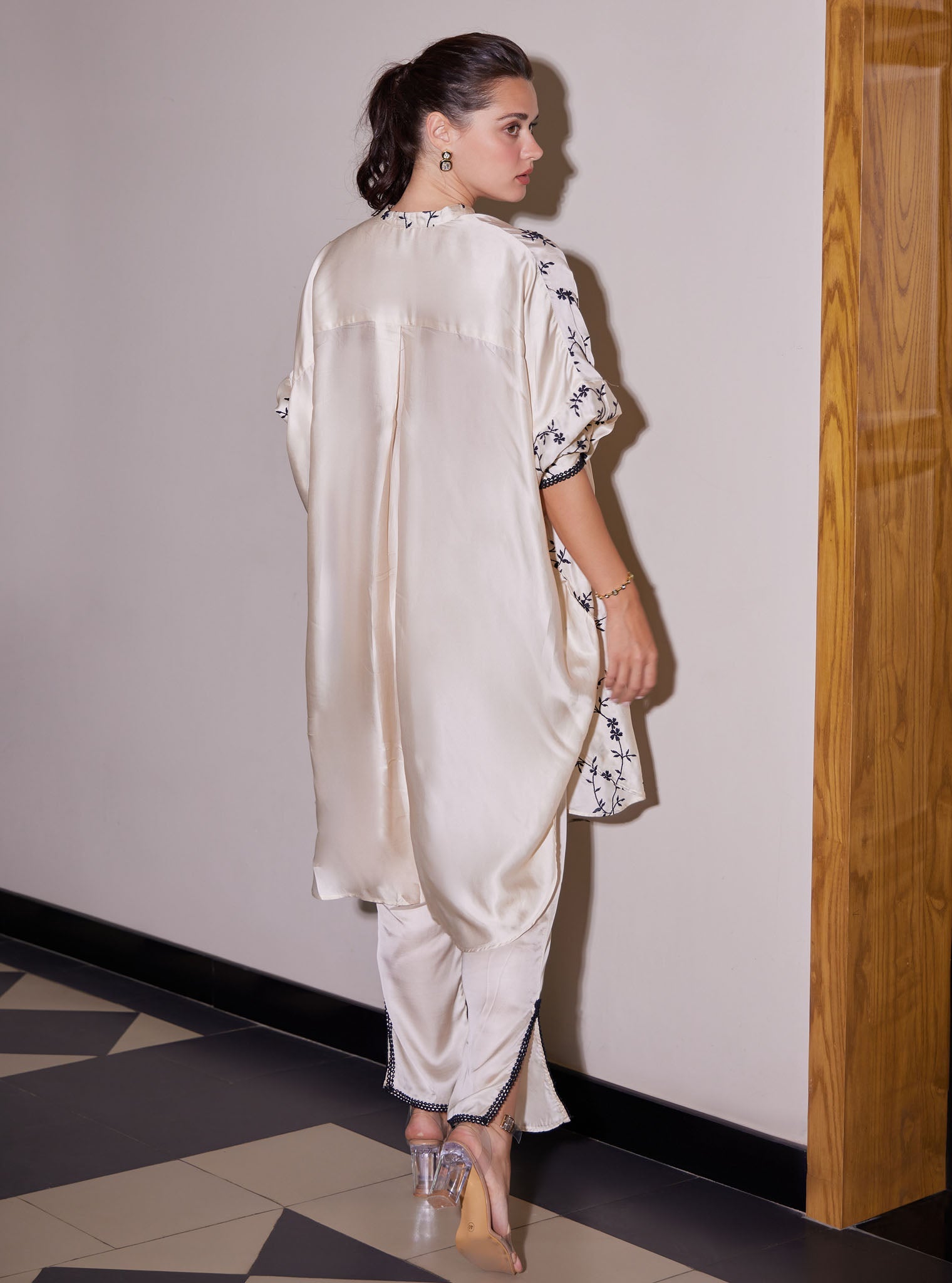 Pheme Luxe Satin Off White Co-ord Set