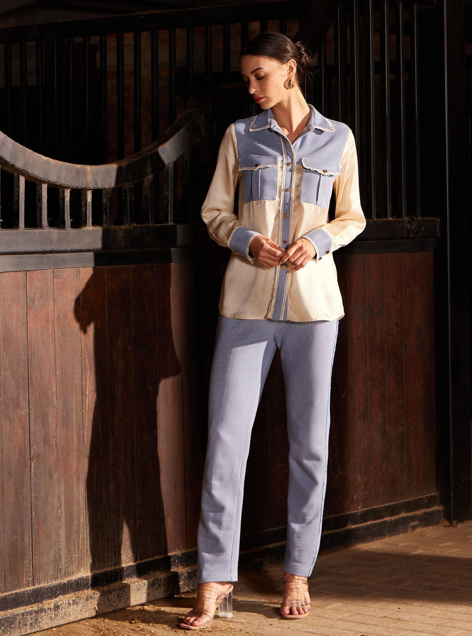 Mulmul Lurex Net Elpis Blue Pant