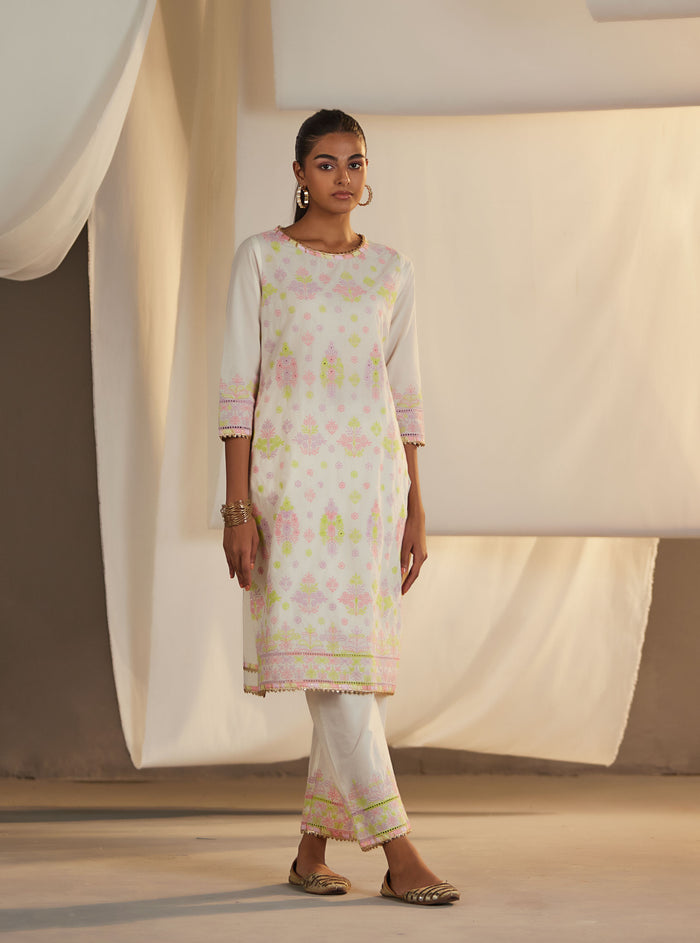 Mulmul Supima Cotton Zahava Off White Kurta