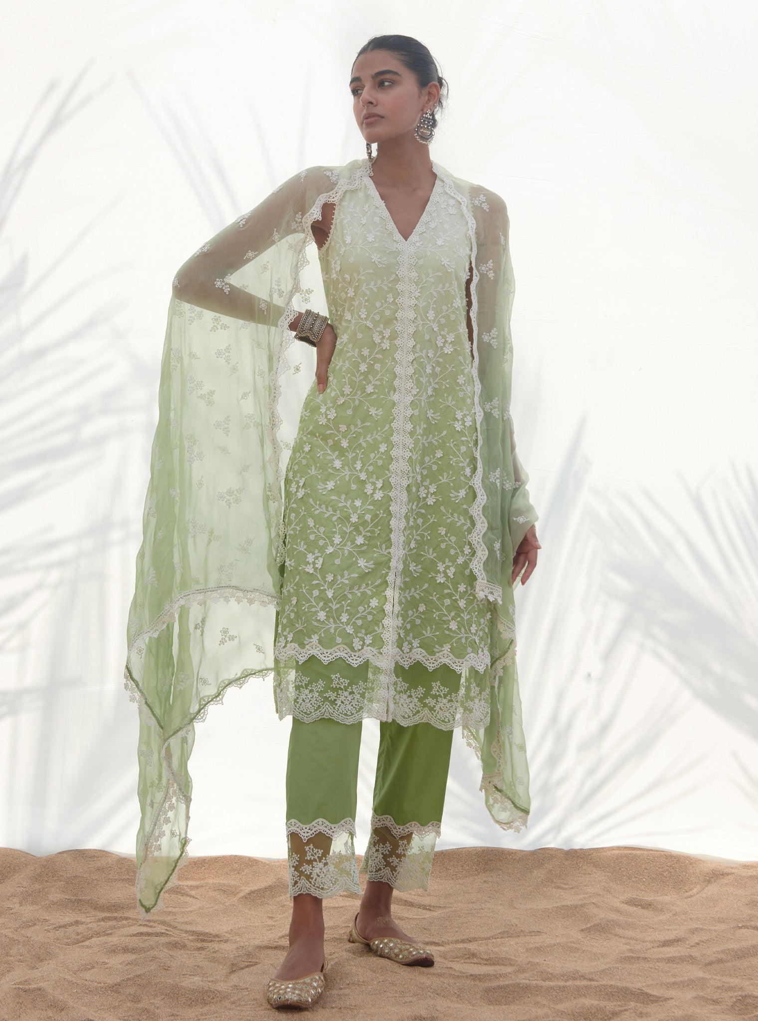 Mulmul Supima Cotton Mayem Green Dupatta