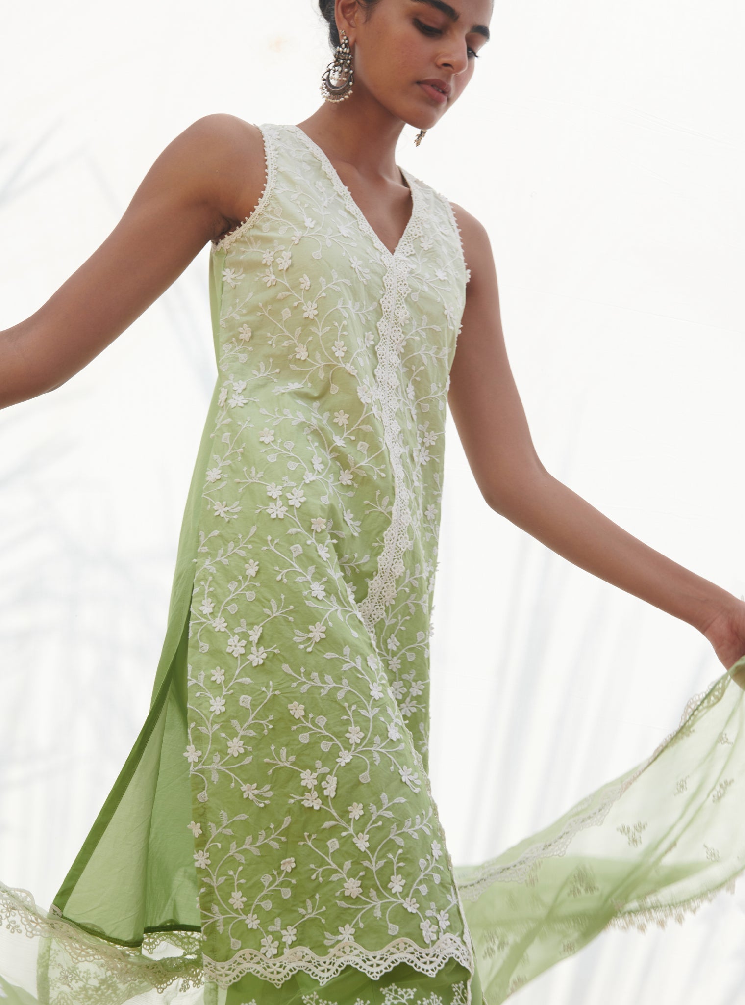 Mulmul Supima Cotton Mayem Green Dupatta