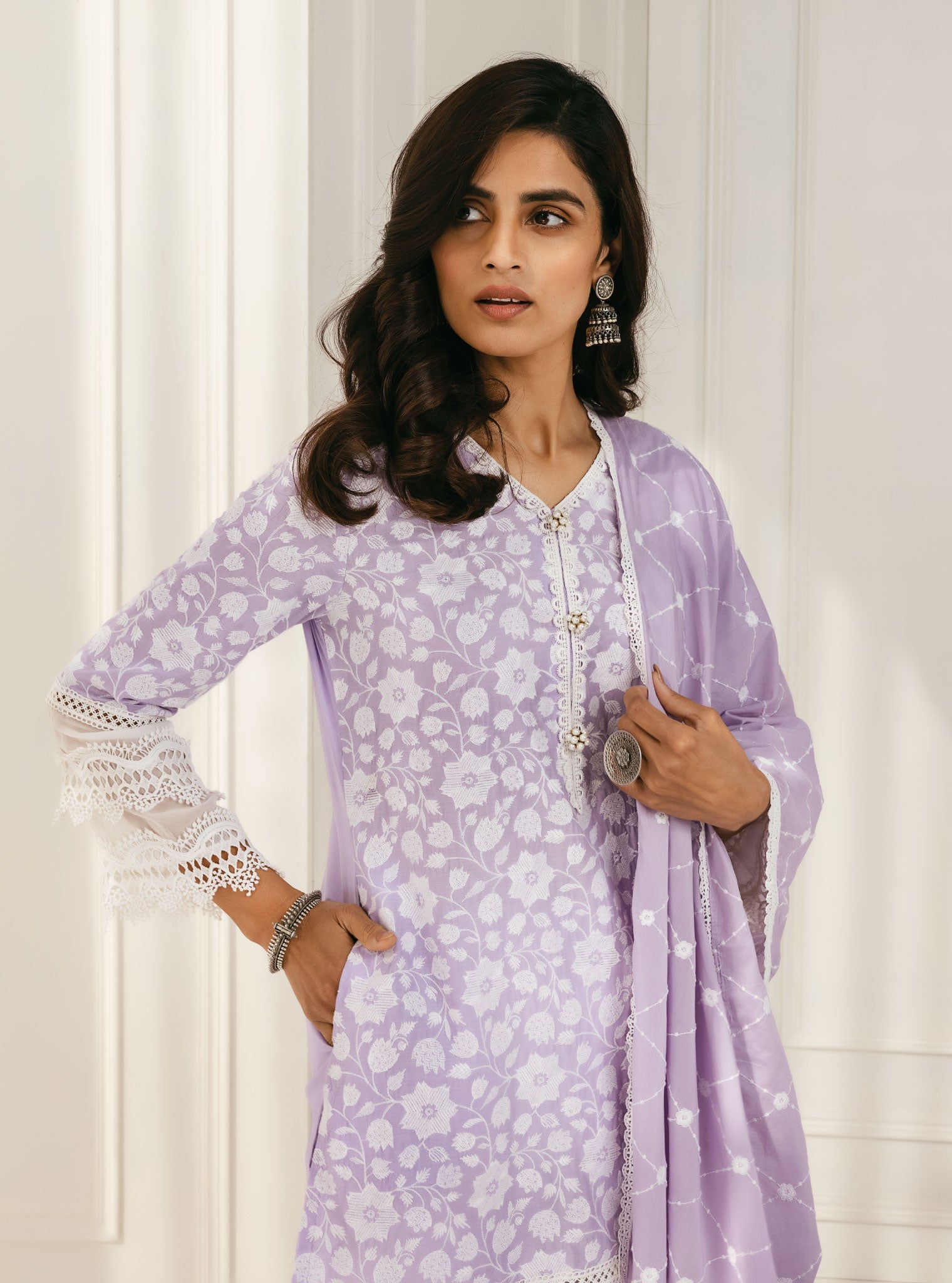 Mulmul Supima Cotton Barog Lilac Kurta