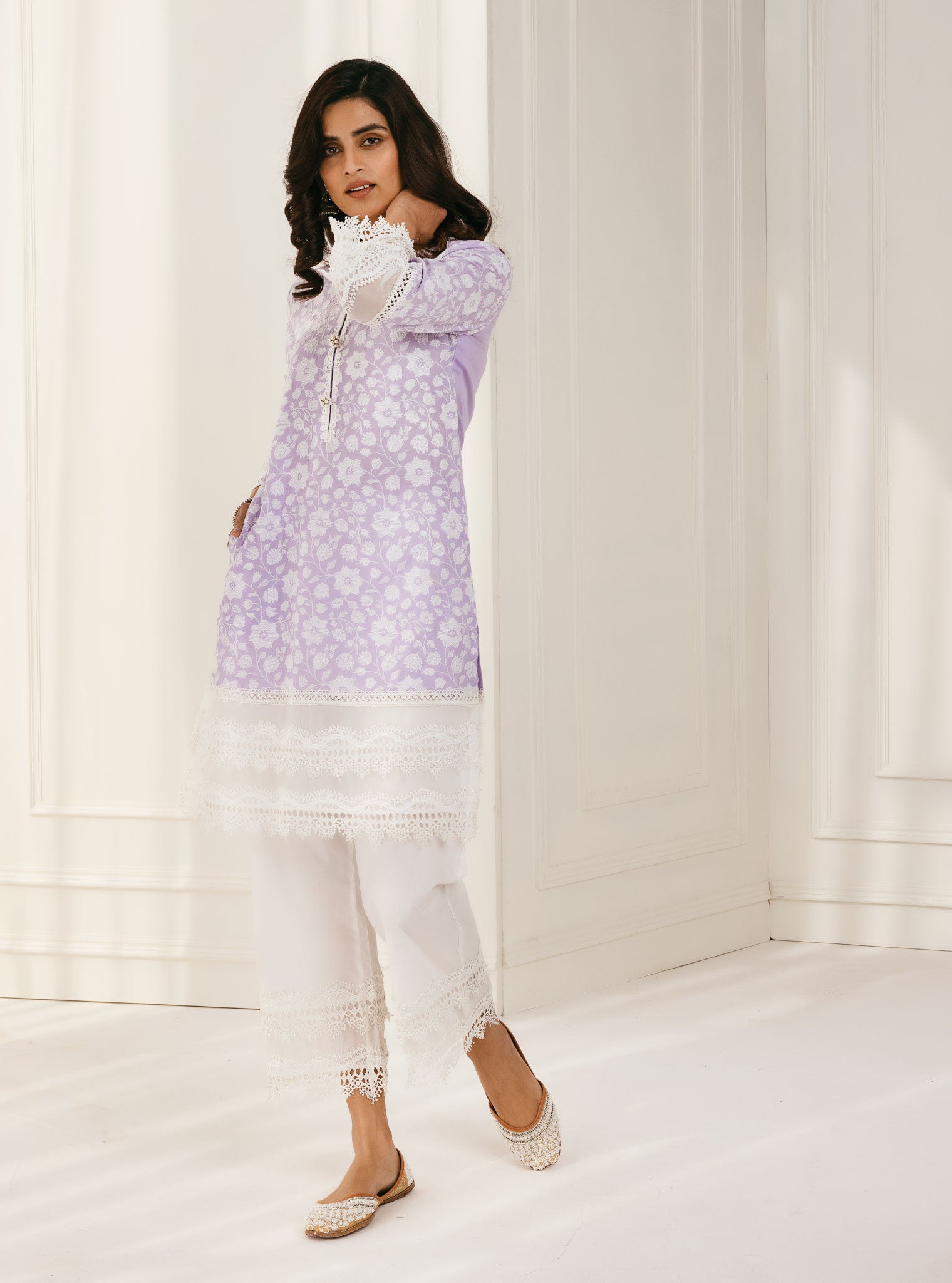 Mulmul Supima Cotton Barog Lilac Kurta