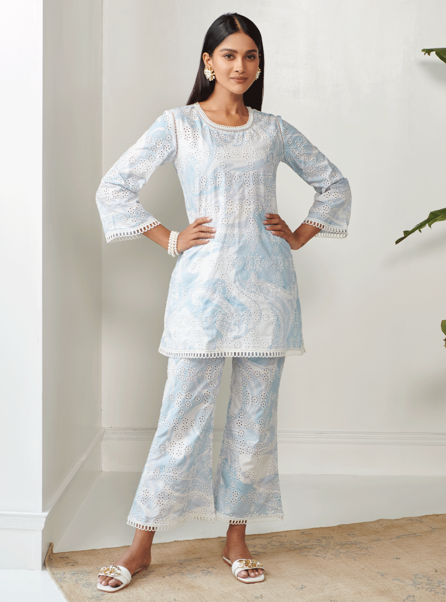 Breccia Supima Cotton Blue Top with Pant Set