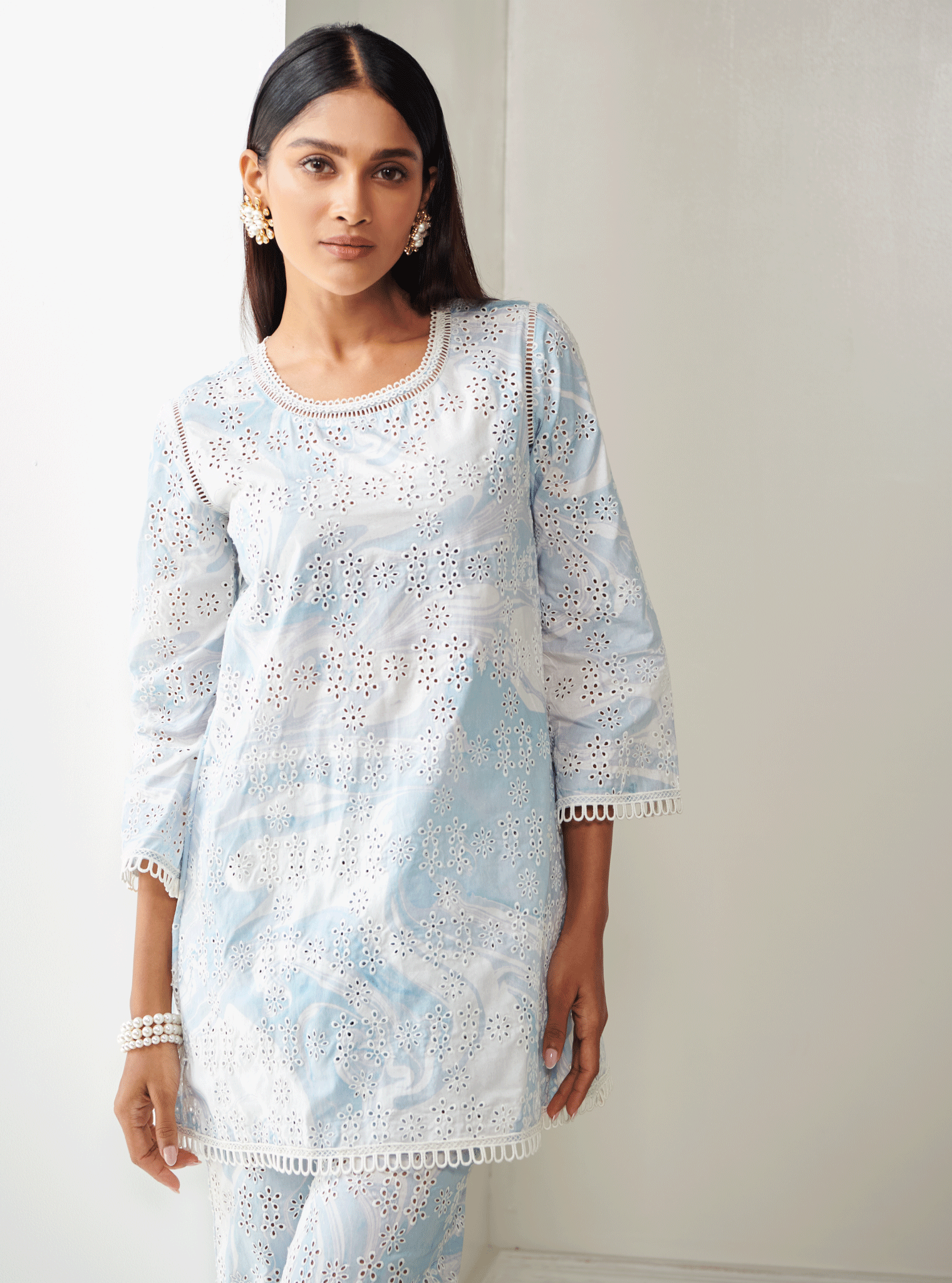 Breccia Supima Cotton Blue Top with Pant Set