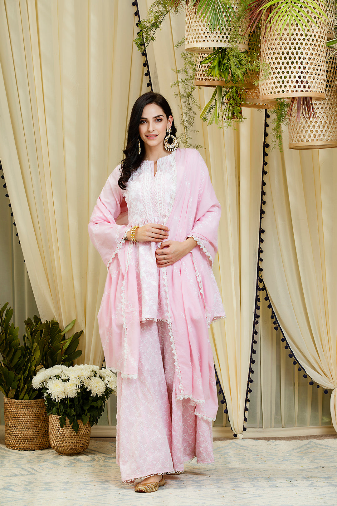 Magnolia Pink Full Sleeves Kurta with Sharara Set