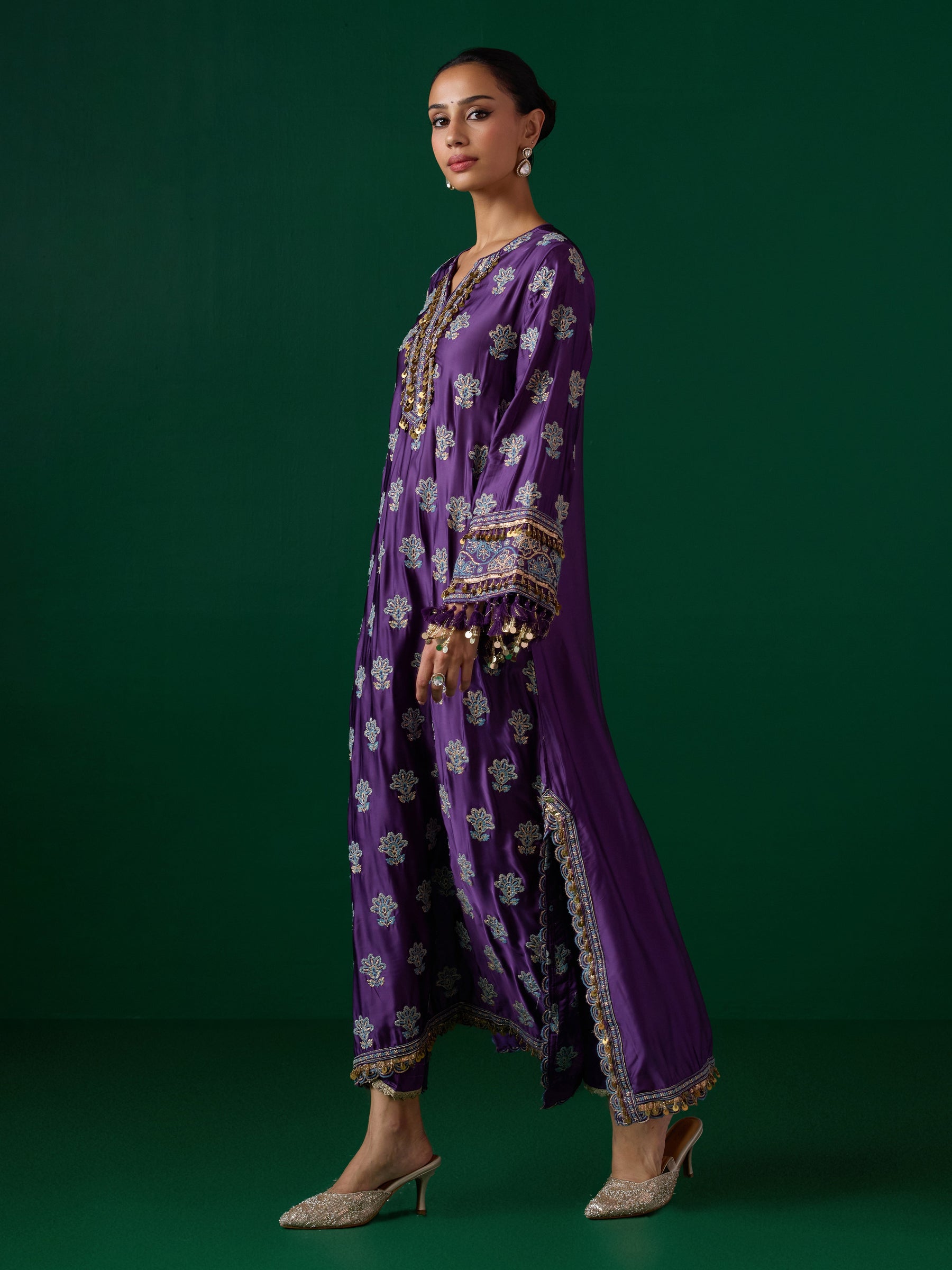 Chitra Cupro Satin Purple Kaftan Set
