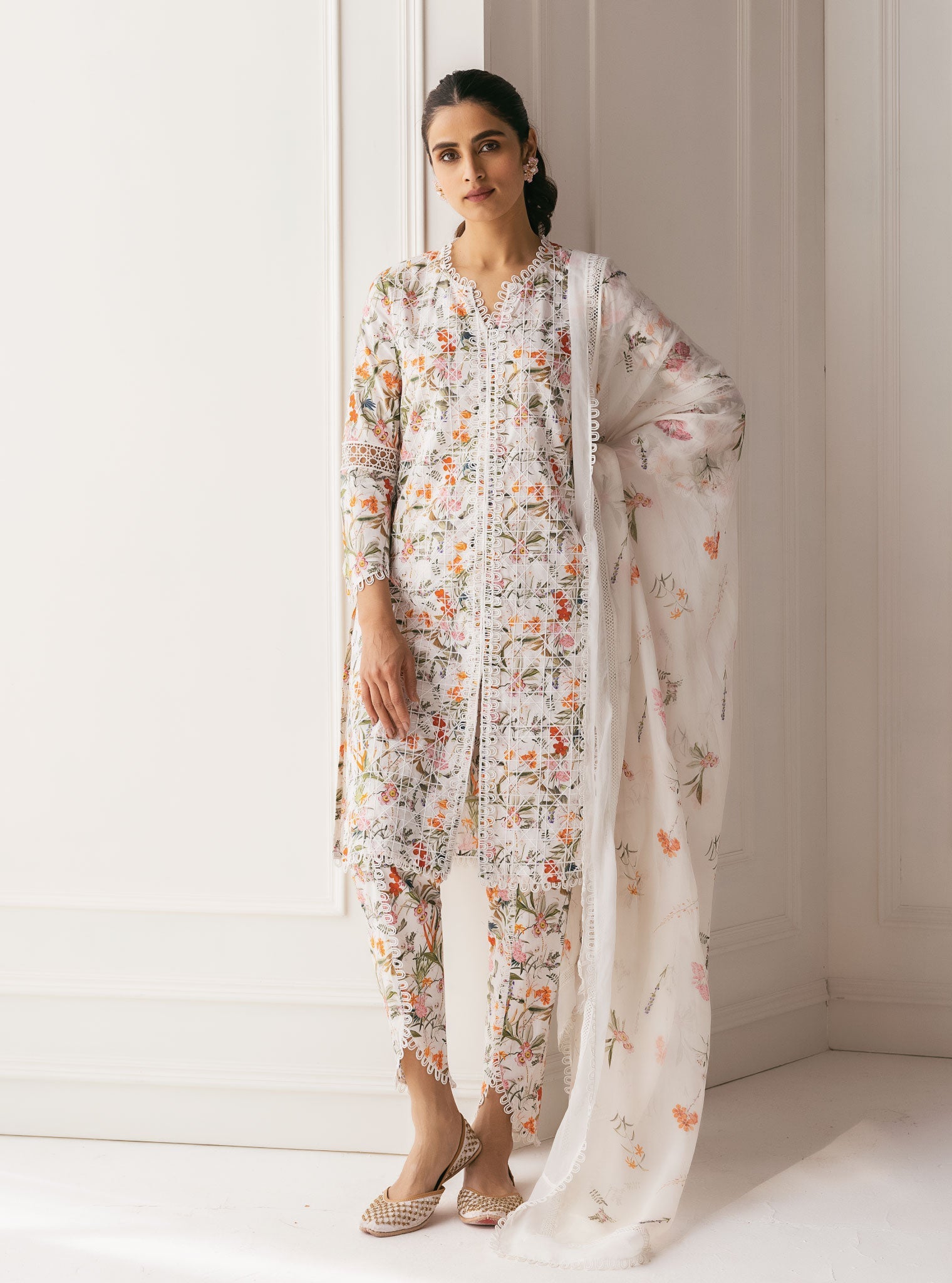 Mulmul Supima Cotton Corelli White Kurta