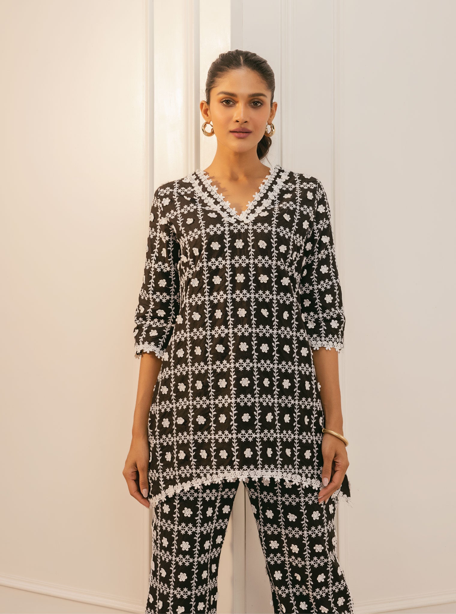 Cove Supima Cotton Black Top with Pant Set