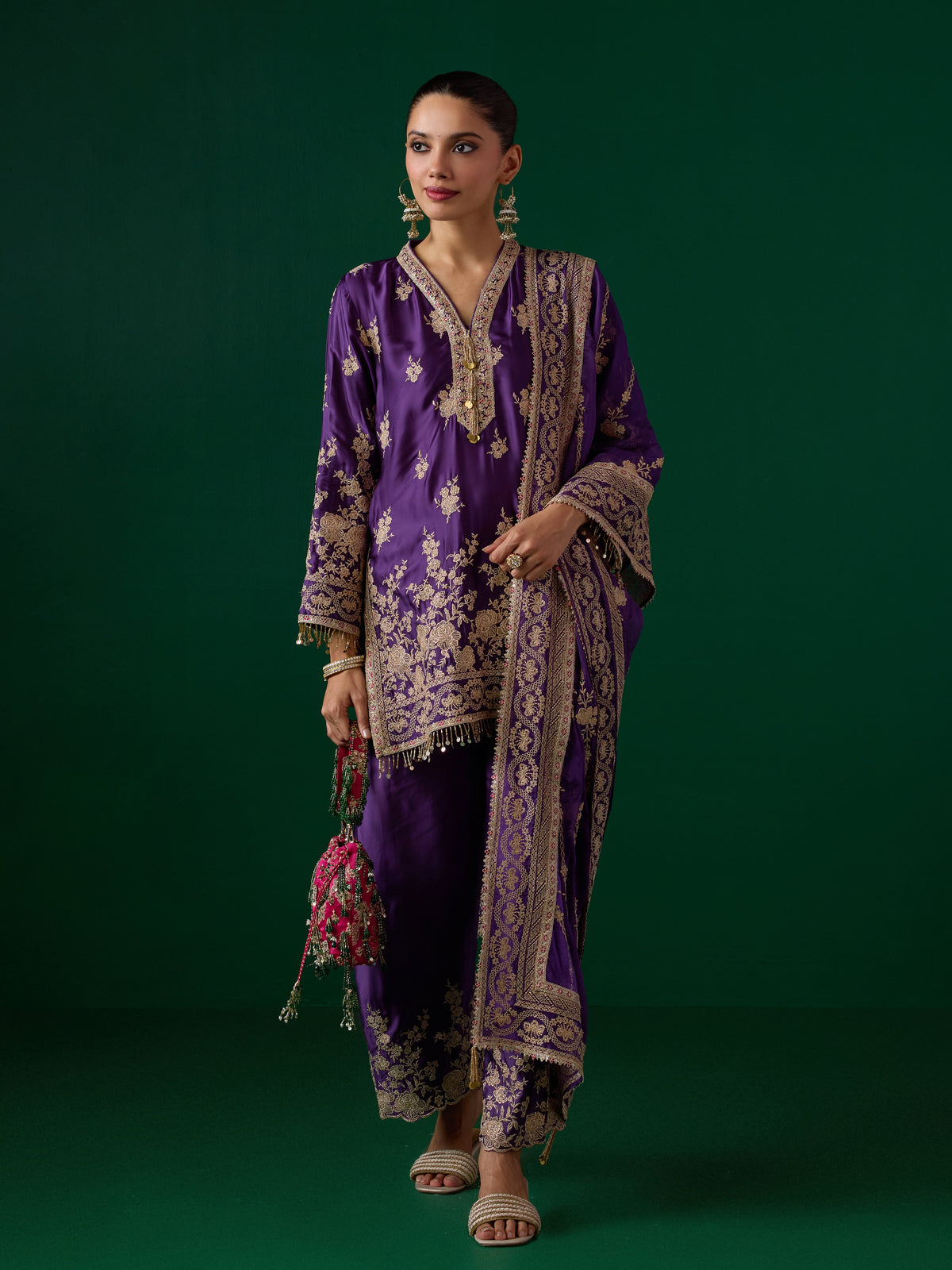 Saaj Cupro Satin Purple Kurta Set