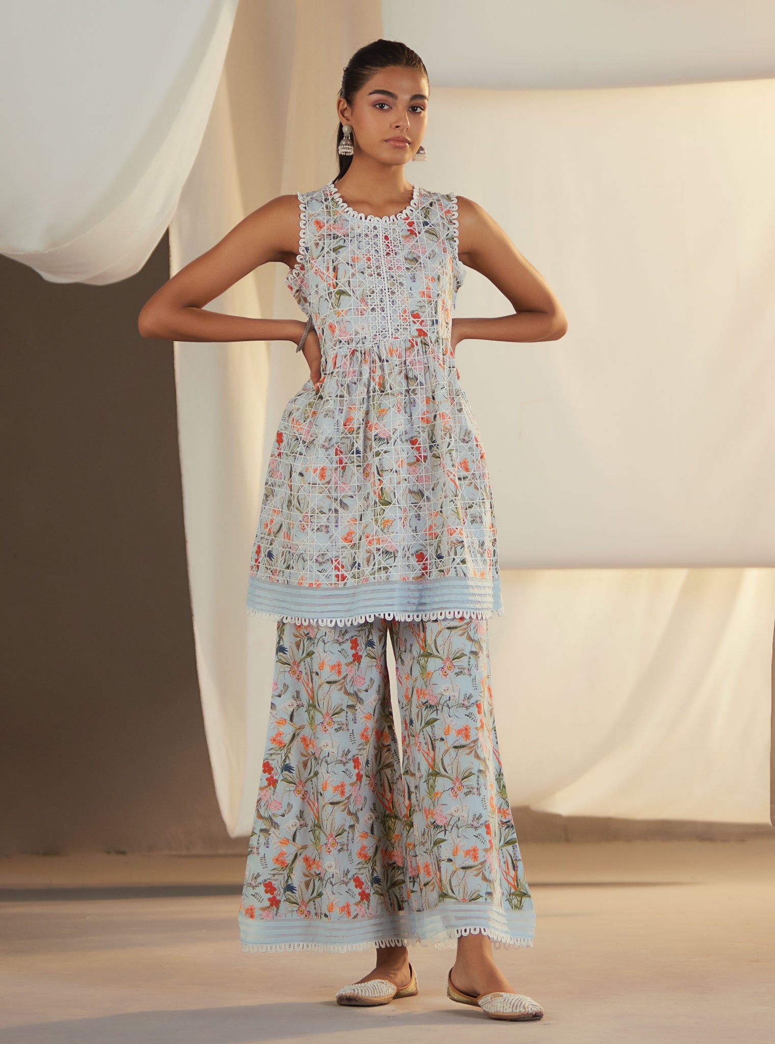 Mulmul Supima Cotton Elora Blue Kurta