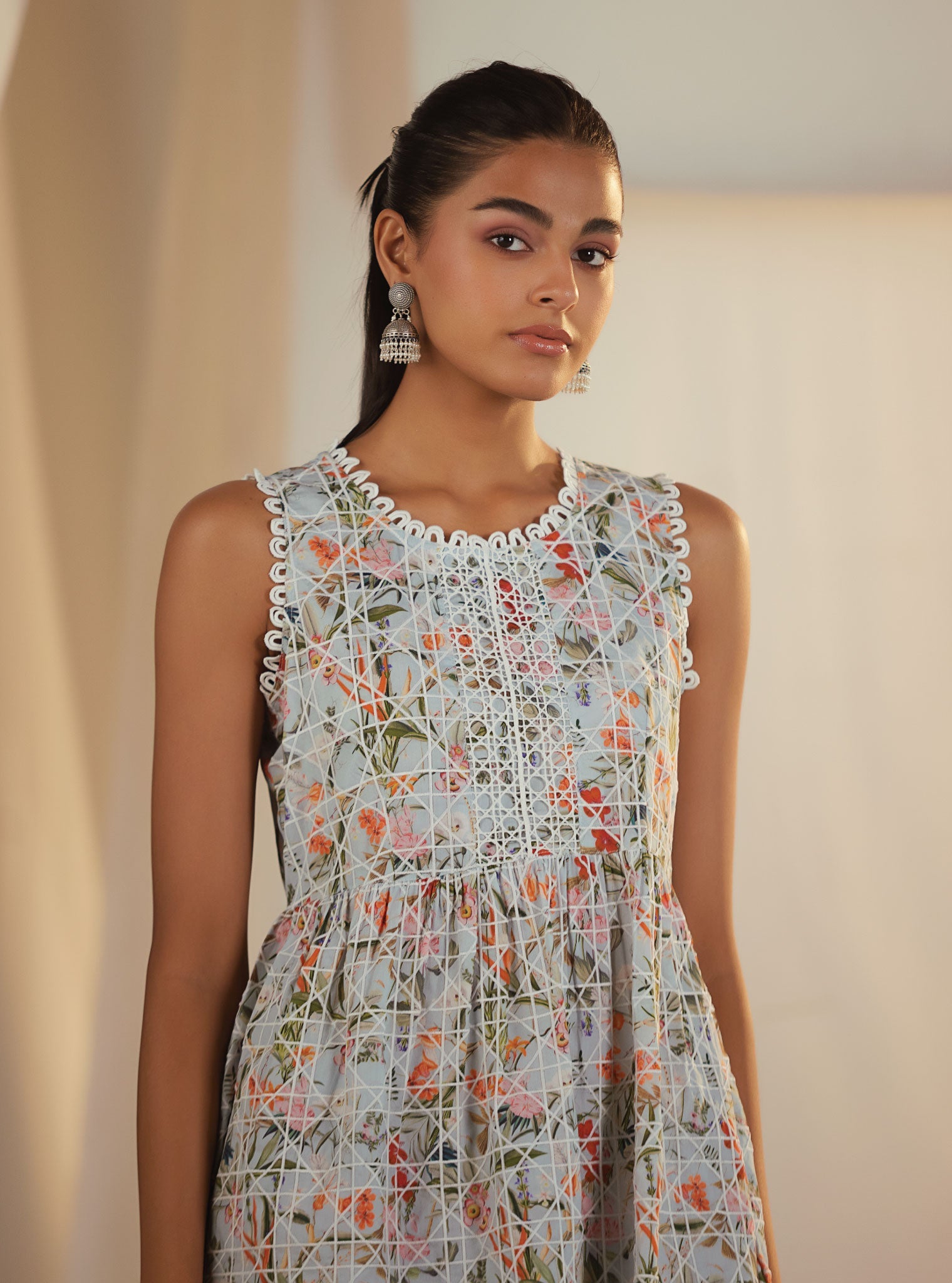 Mulmul Supima Cotton Elora Blue Kurta