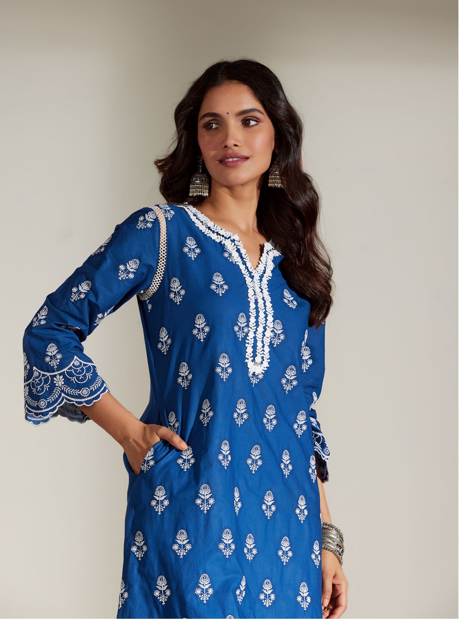 Mulmul Supima Cotton Keily Navy Kurta