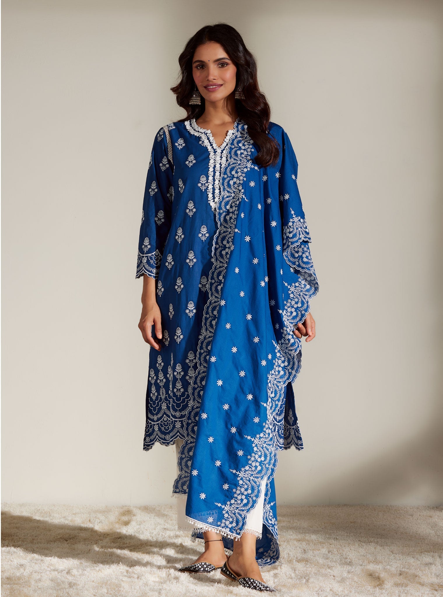 Mulmul Supima Cotton Aria Navy  Dupatta