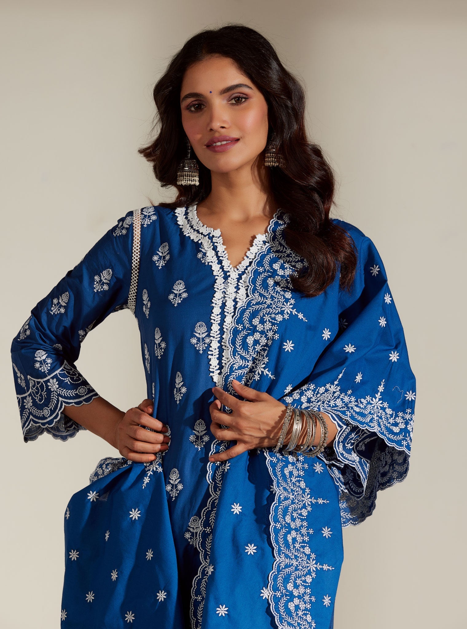 Mulmul Supima Cotton Aria Navy  Dupatta