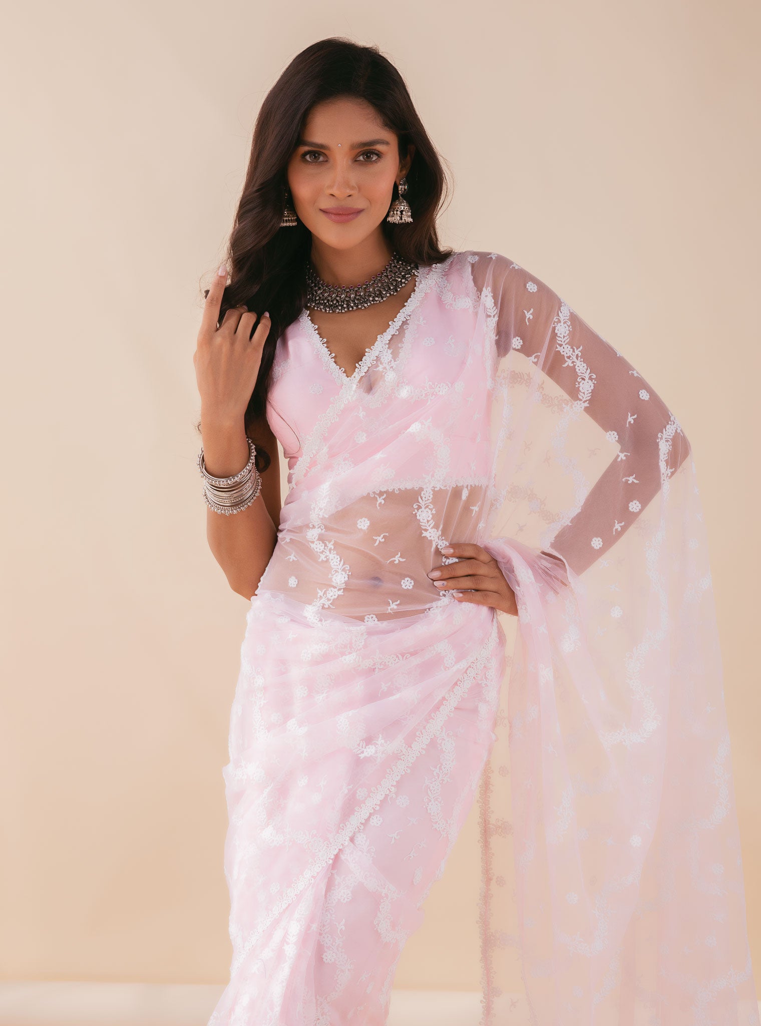 Kolli Net Pink Saree