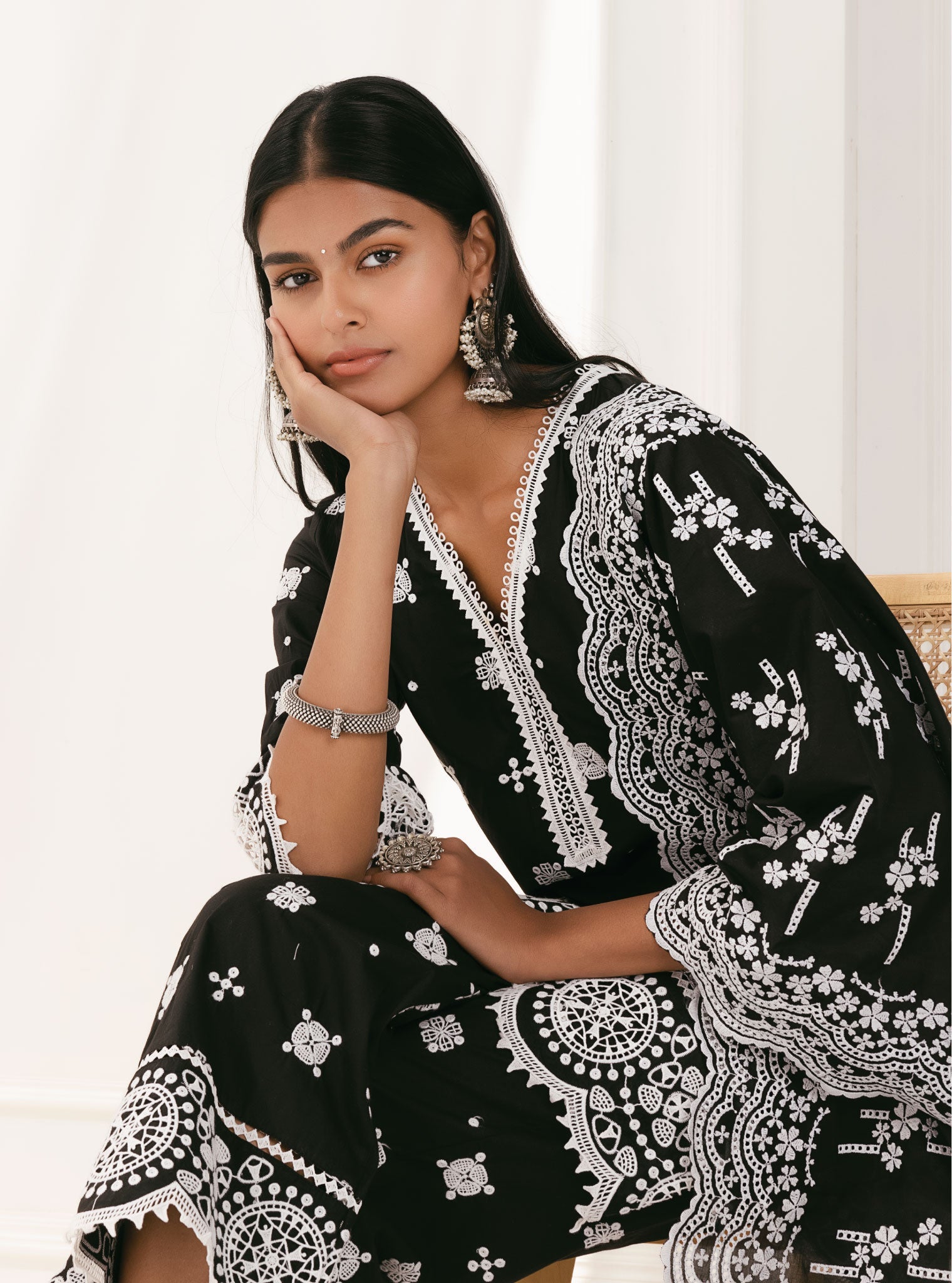 Mulmul Supima Cotton Leh Black Kurta