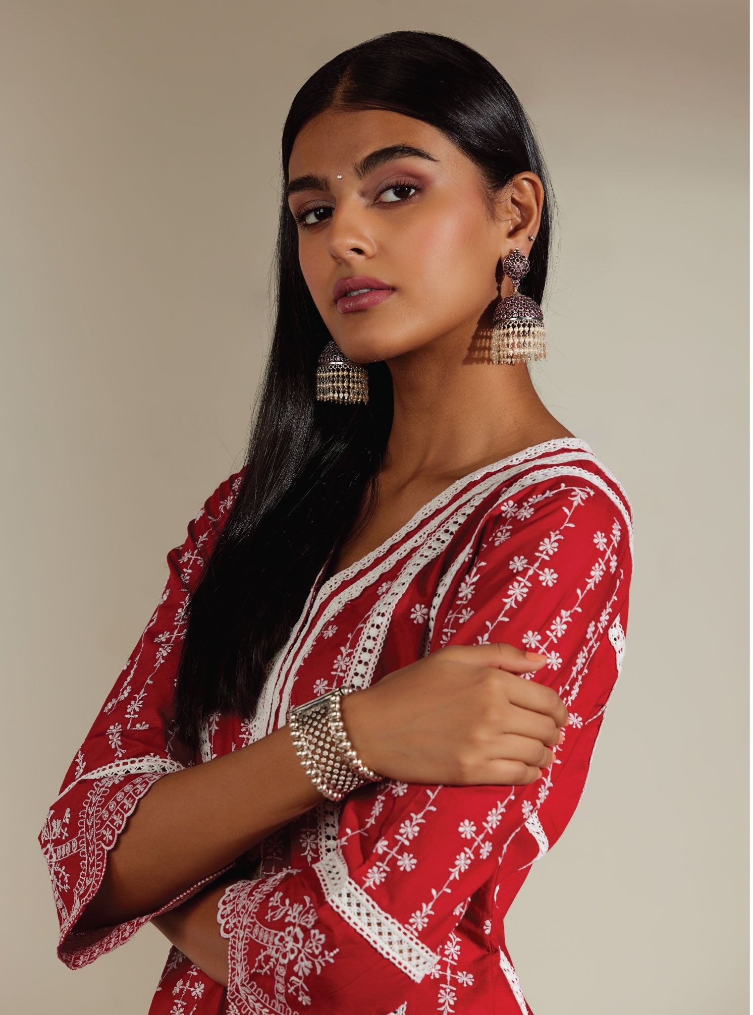 Mulmul Supima Cotton Delia Red Dupatta