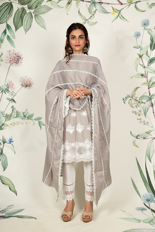 Big Small Scallop Dupatta Grey