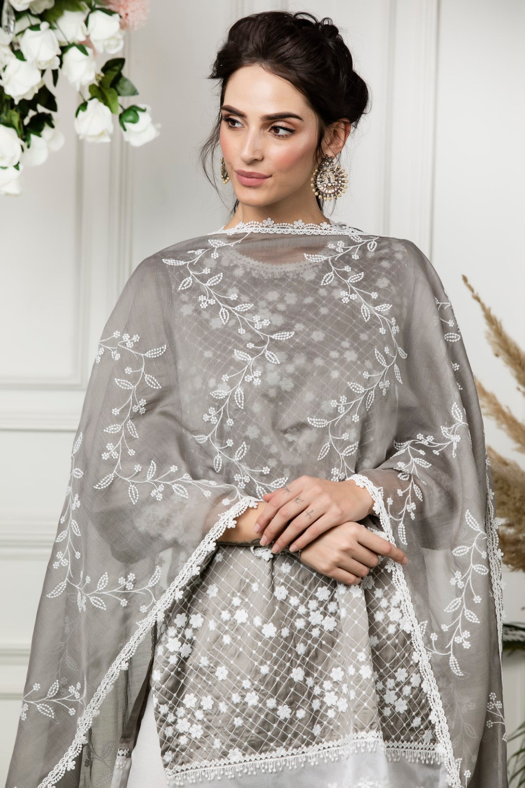 Embroidered Bel Chanderi Dupatta