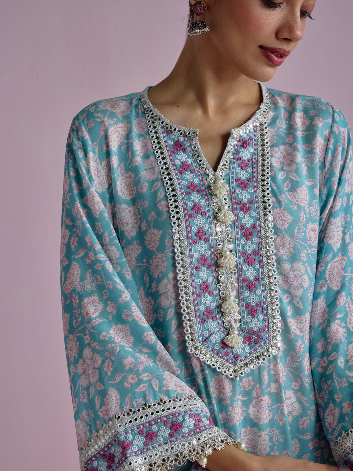 Ura Lawn Printed Teal Blue Kurta Set