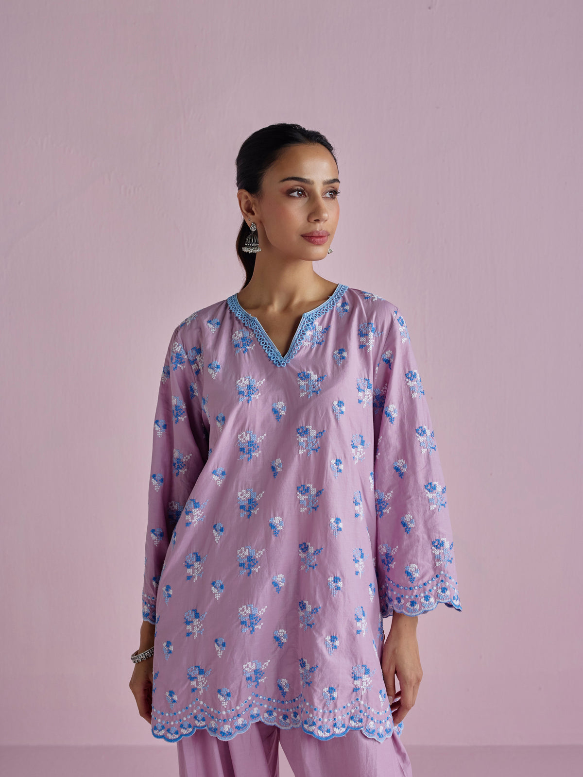 Aviya Supima Cotton Lilac Kurta With Farshi Salwar