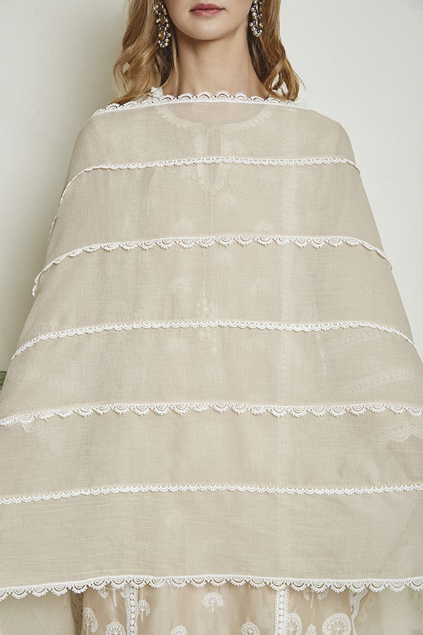 Big & Small Scaloop Lace Chunni Beige