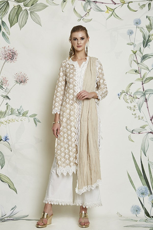 Crincle Chunni Beige