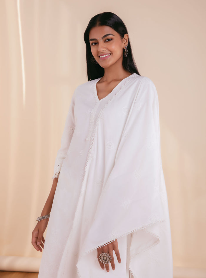 Mulmul Supima Cotton Nihri White Kurta