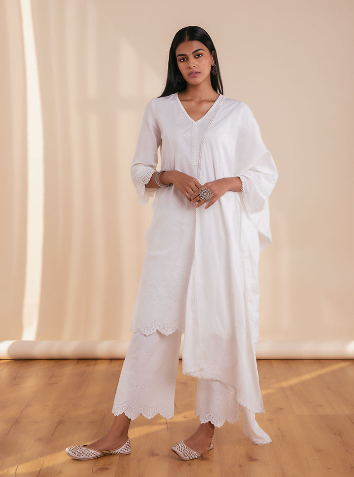 Mulmul Supima Cotton Nihri White Kurta