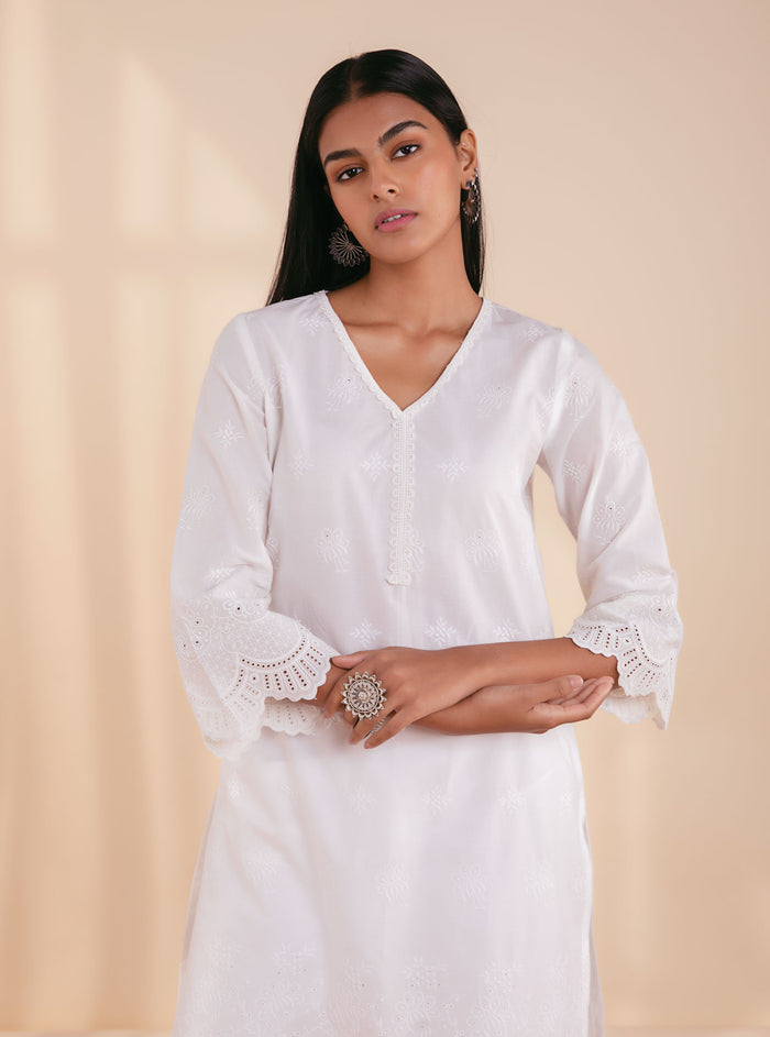 Mulmul Supima Cotton Nihri White Kurta