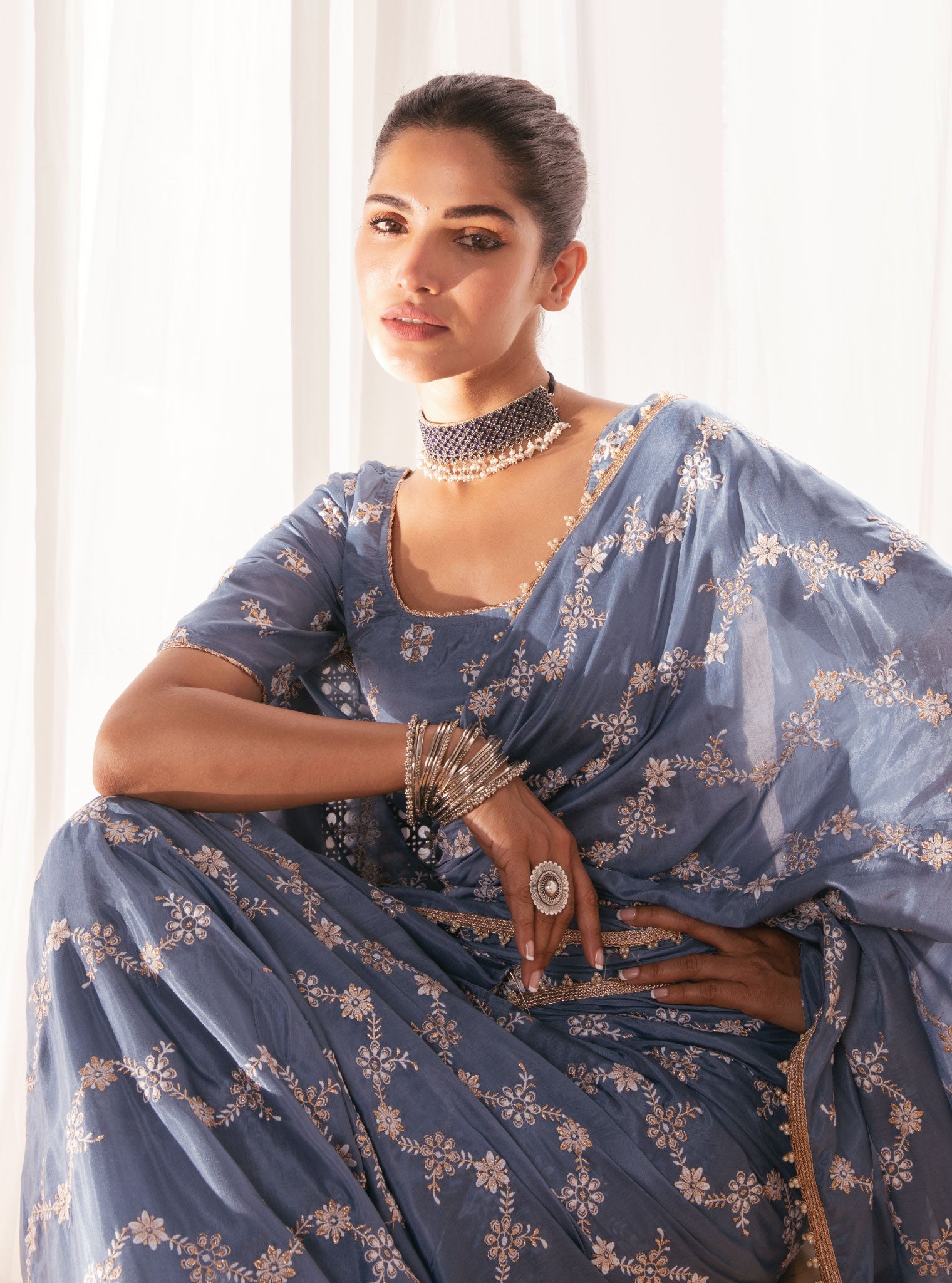 Pelling Japanese Silk Blue Saree