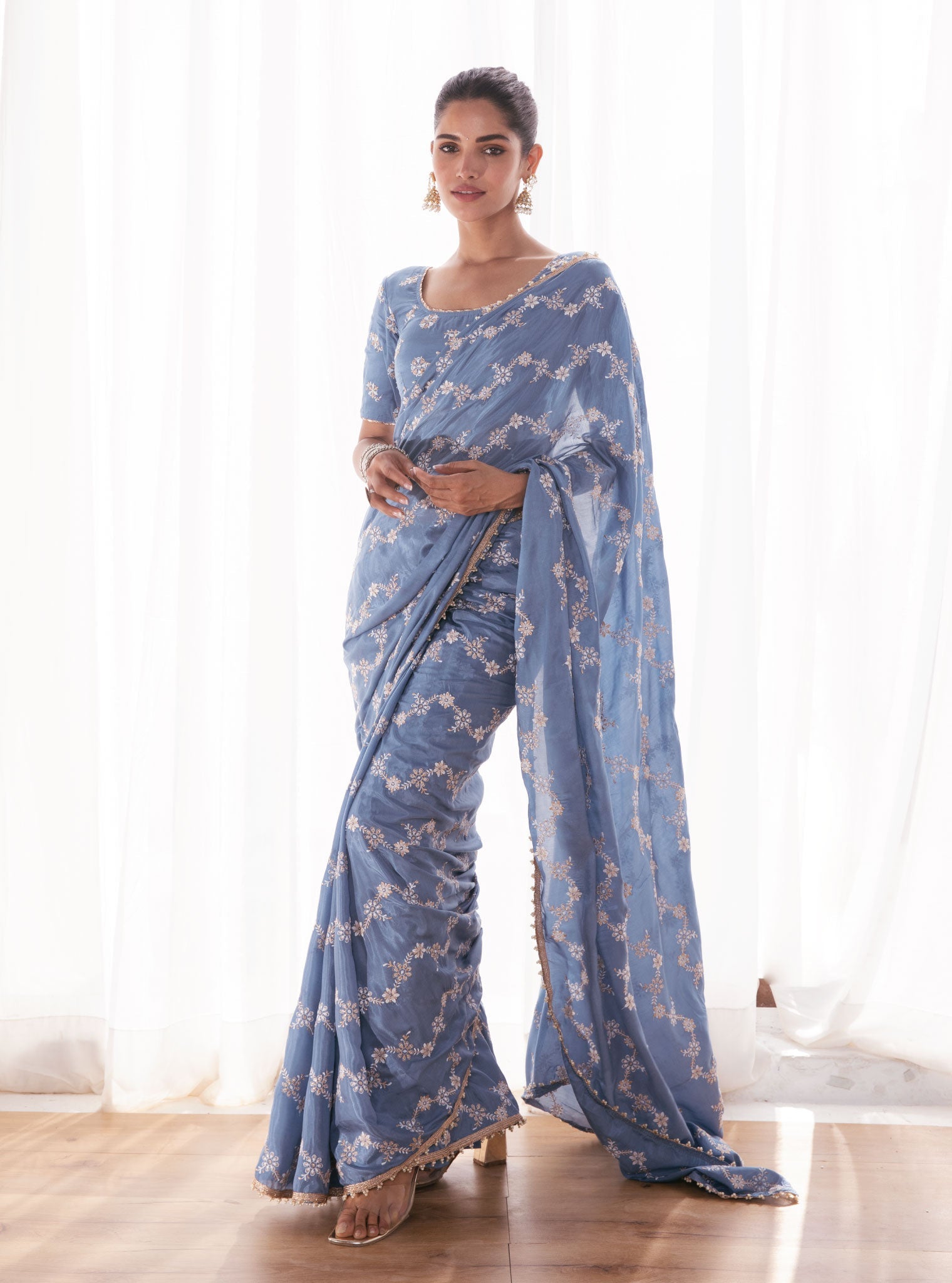 Pelling Japanese Silk Blue Saree
