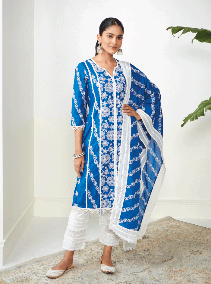 Mulmul Supima Cotton Cara Navy Kurta