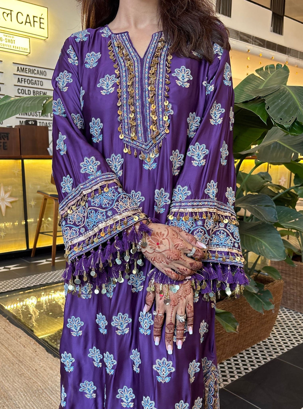 Chitra Cupro Satin Purple Kaftan Set