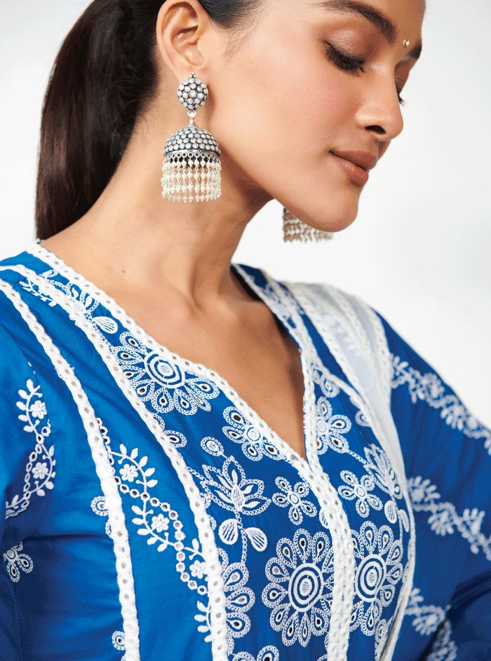 Mulmul Supima Cotton Cara Navy Kurta