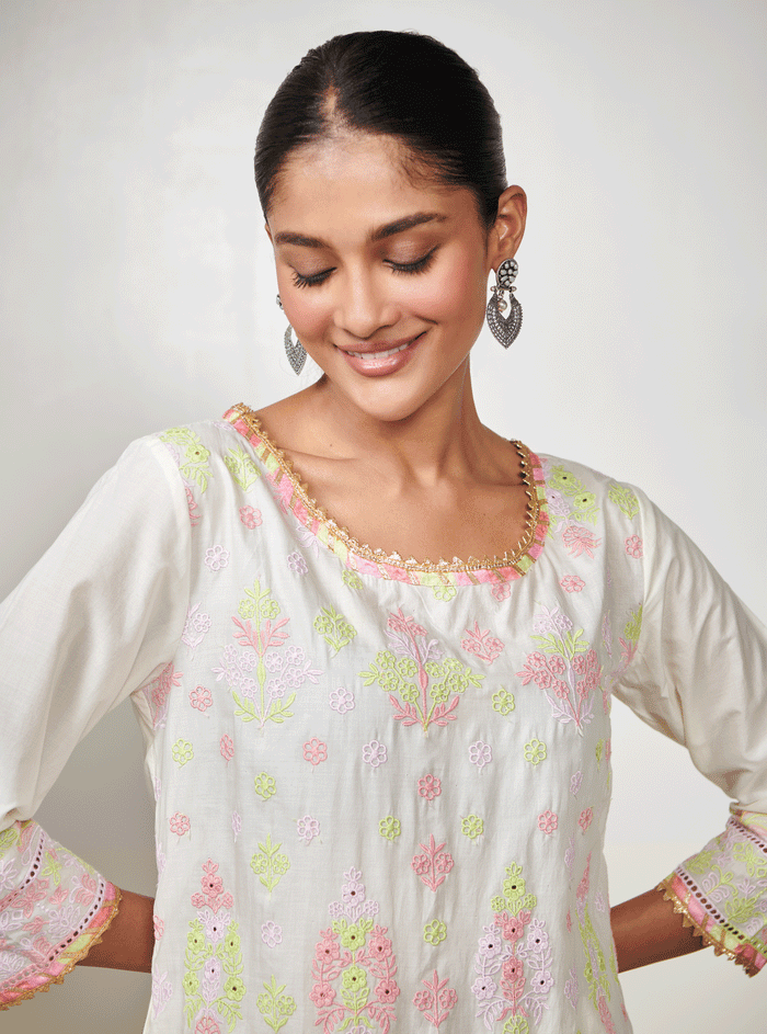 Mulmul Supima Cotton Zahava Off White Kurta